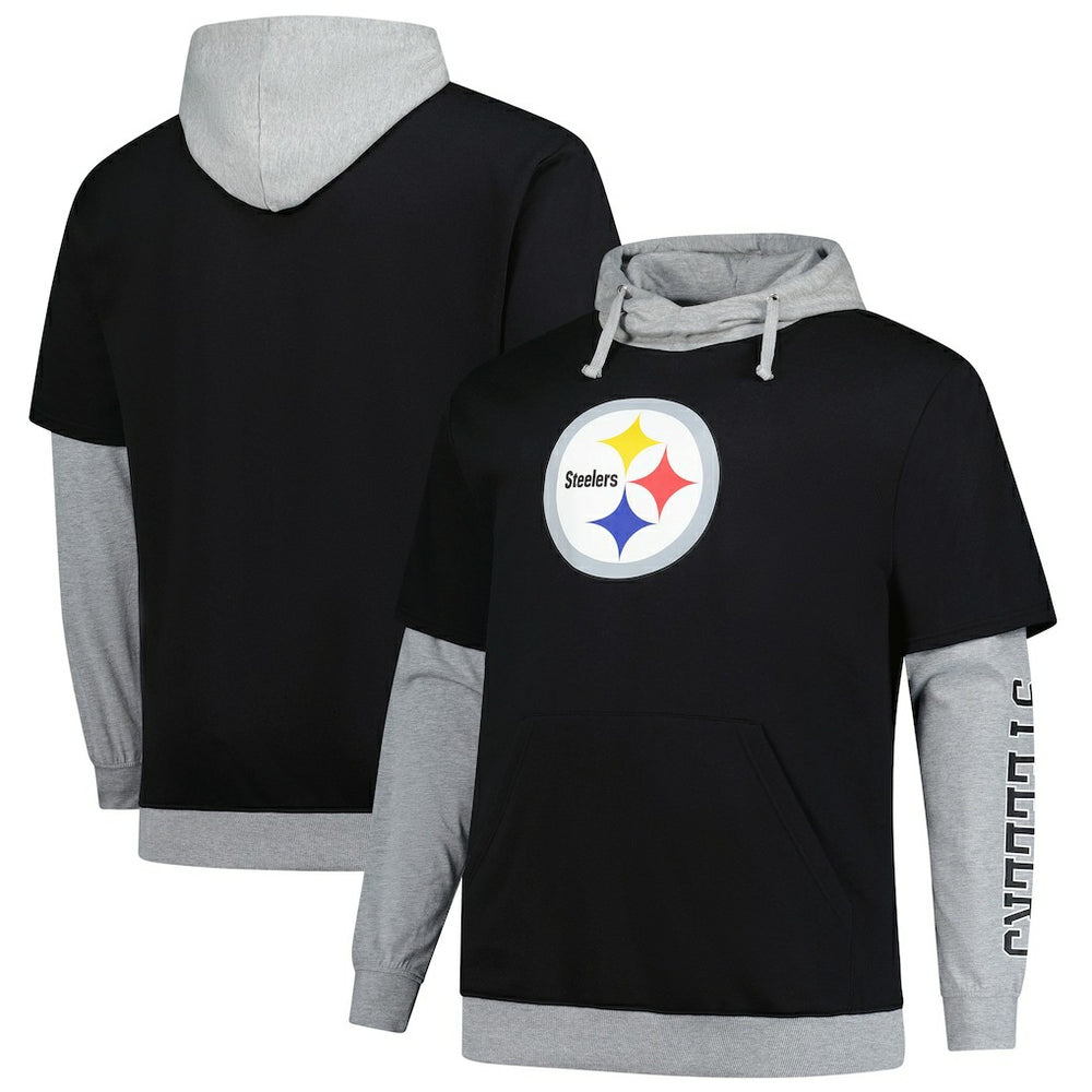 Pittsburgh Steelers Big & Tall Twofer Pullover Hoodie Black/Heather Gray - Fanatics