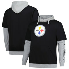 Pittsburgh Steelers Big & Tall Twofer Pullover Hoodie Black/Heather Gray - Fanatics