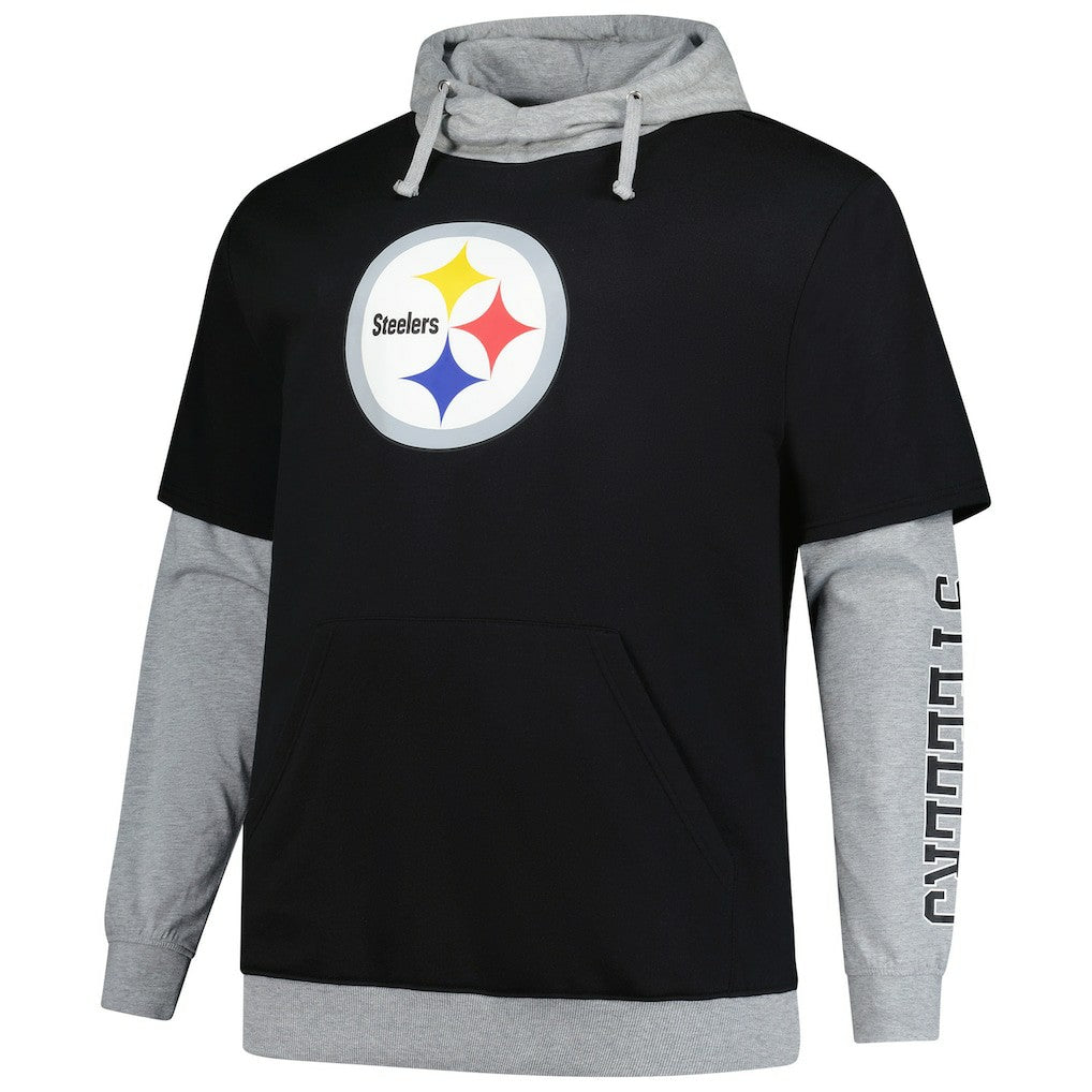 Pittsburgh Steelers Big & Tall Twofer Pullover Hoodie Black/Heather Gray - Fanatics
