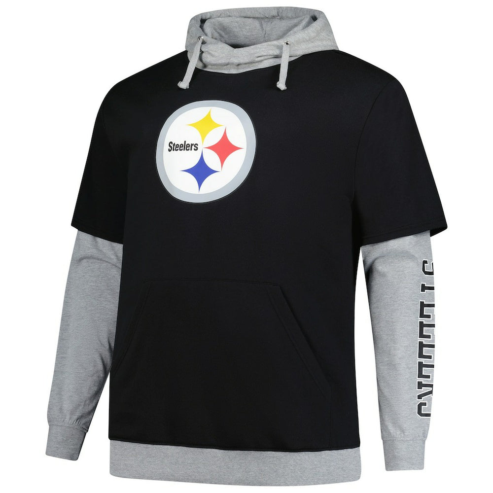 Pittsburgh Steelers Big & Tall Twofer Pullover Hoodie Black/Heather Gray - Fanatics