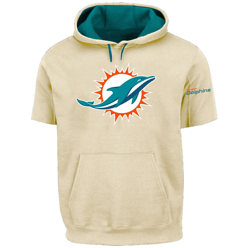 Miami Dolphins Profile Big & Tall Chest Print and Logo Short Sleeve Pullover Hoodie Oatmeal - NFL