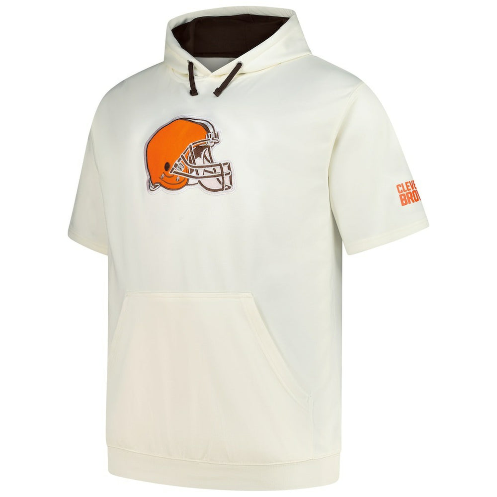 Cleveland Browns Profile Big & Tall Chest Print and Logo Short Sleeve Pullover Hoodie Oatmeal - NFL