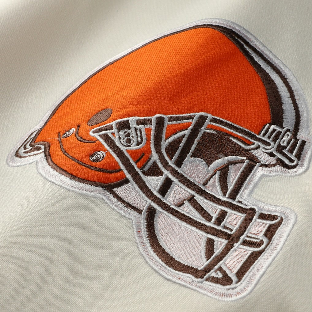 Cleveland Browns Profile Big & Tall Chest Print and Logo Short Sleeve Pullover Hoodie Oatmeal - NFL