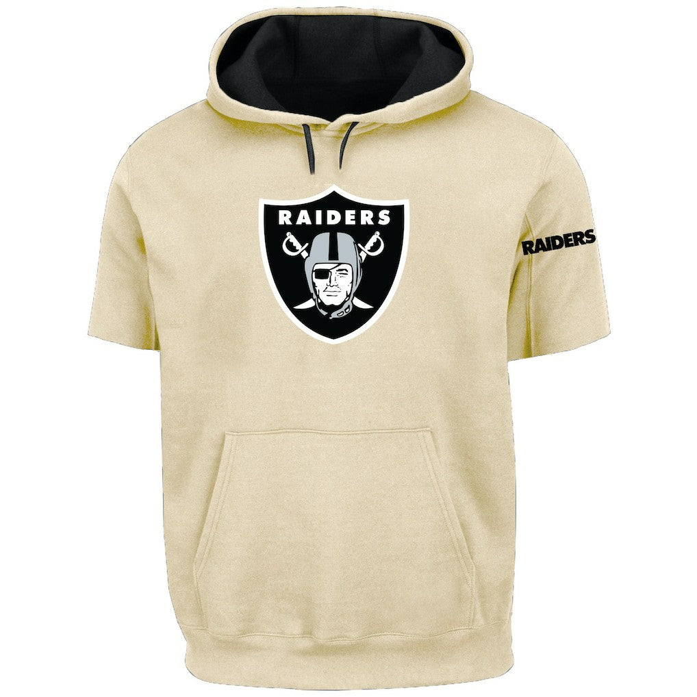 Las Vegas Raiders Profile Big & Tall Chest Print and Logo Short Sleeve Pullover Hoodie Oatmeal - NFL