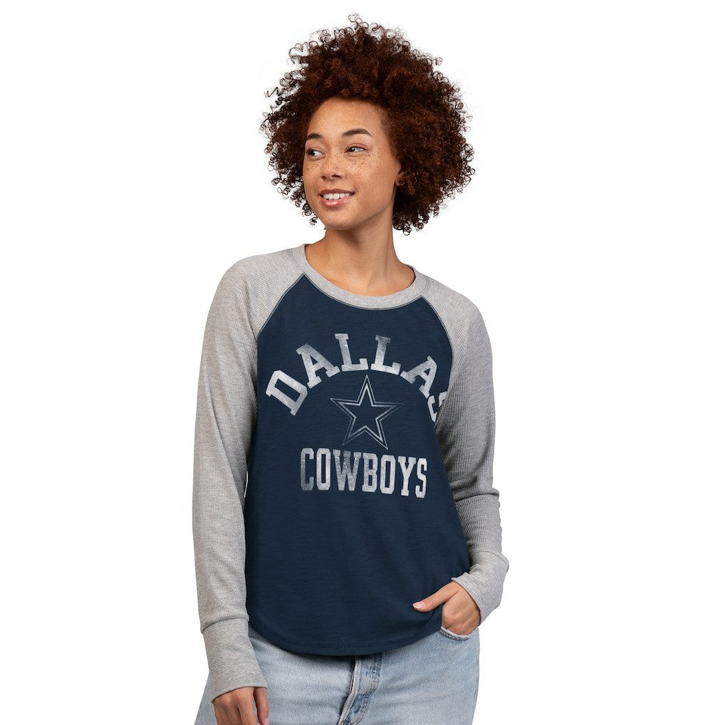 Dallas Cowboys G-III 4Her by Carl Banks Women's Waffle Knit Raglan Long-Sleeve T-Shirt Navy/Gray - NFL
