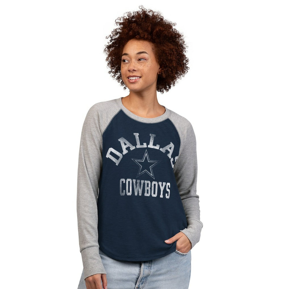 Dallas Cowboys G-III 4Her by Carl Banks Women's Waffle Knit Raglan Long-Sleeve T-Shirt Navy/Gray - NFL