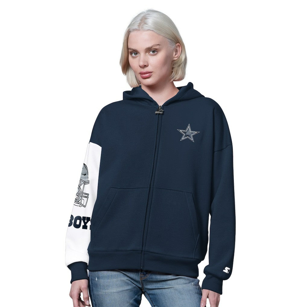 Dallas Cowboys Starter Women's 4th Down Full-Zip Hoodie Navy - NFL
