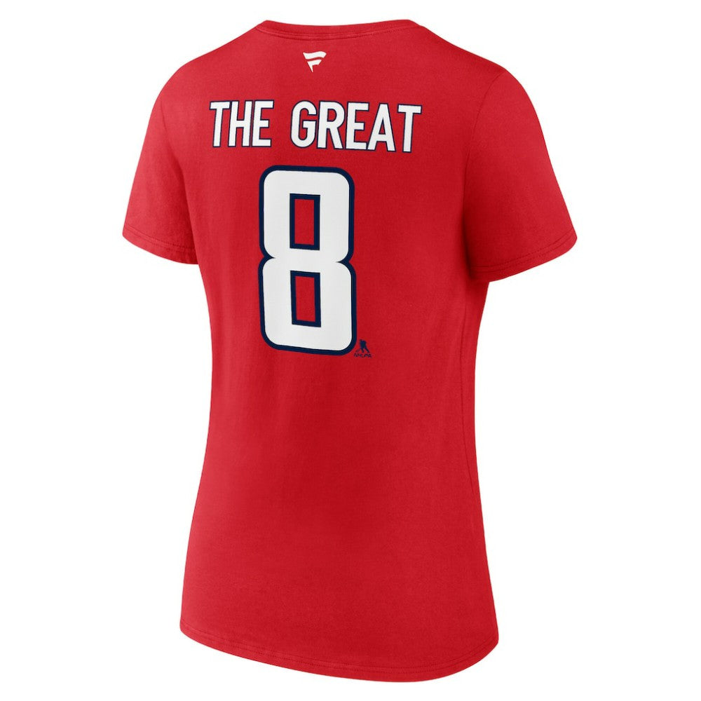 Alexander Ovechkin Washington Capitals Fanatics Women's NHL All-Time Leading Goal Scorer The Great 8 Name & Number V-Neck T-Shirt Red