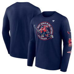 Alexander Ovechkin Washington Capitals Fanatics NHL All-Time Leading Goal Scorer Badges Long Sleeve T-Shirt Athletic Navy