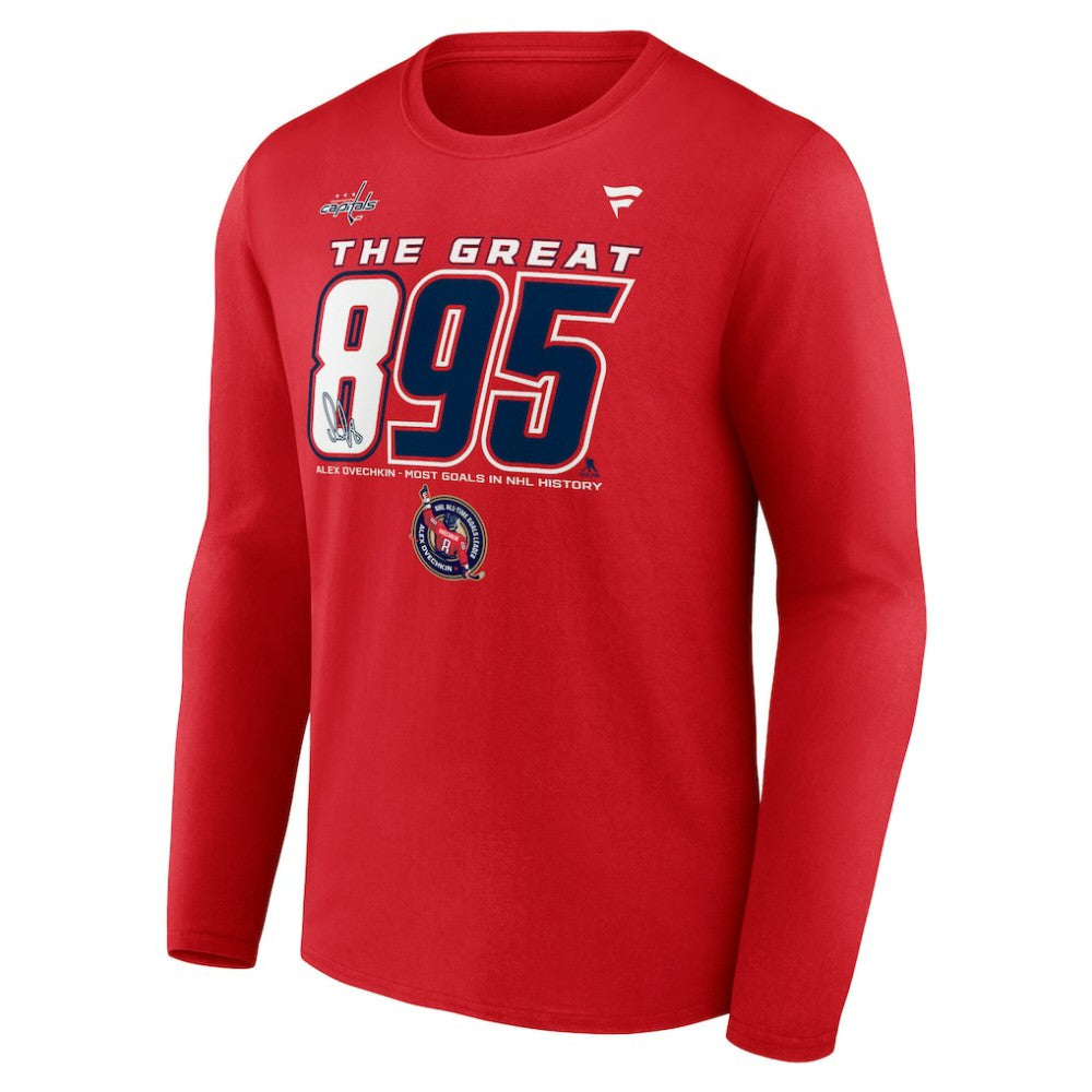Alexander Ovechkin Washington Capitals Fanatics NHL All-Time Leading Goal Scorer The Great 895 Long Sleeve T-Shirt Red