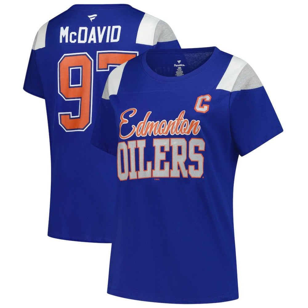 Connor McDavid Edmonton Oilers - Fanatics Women's Plus Size Name & Number Scoop Neck T-Shirt Royal