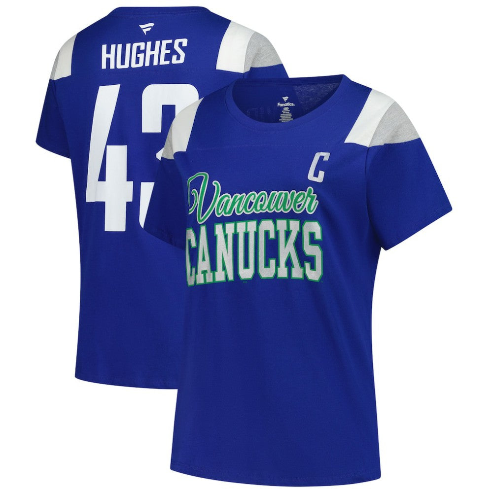 Quinn Hughes Vancouver Canucks - Fanatics Women's Plus Size Name & Number Scoop Neck T-Shirt Royal