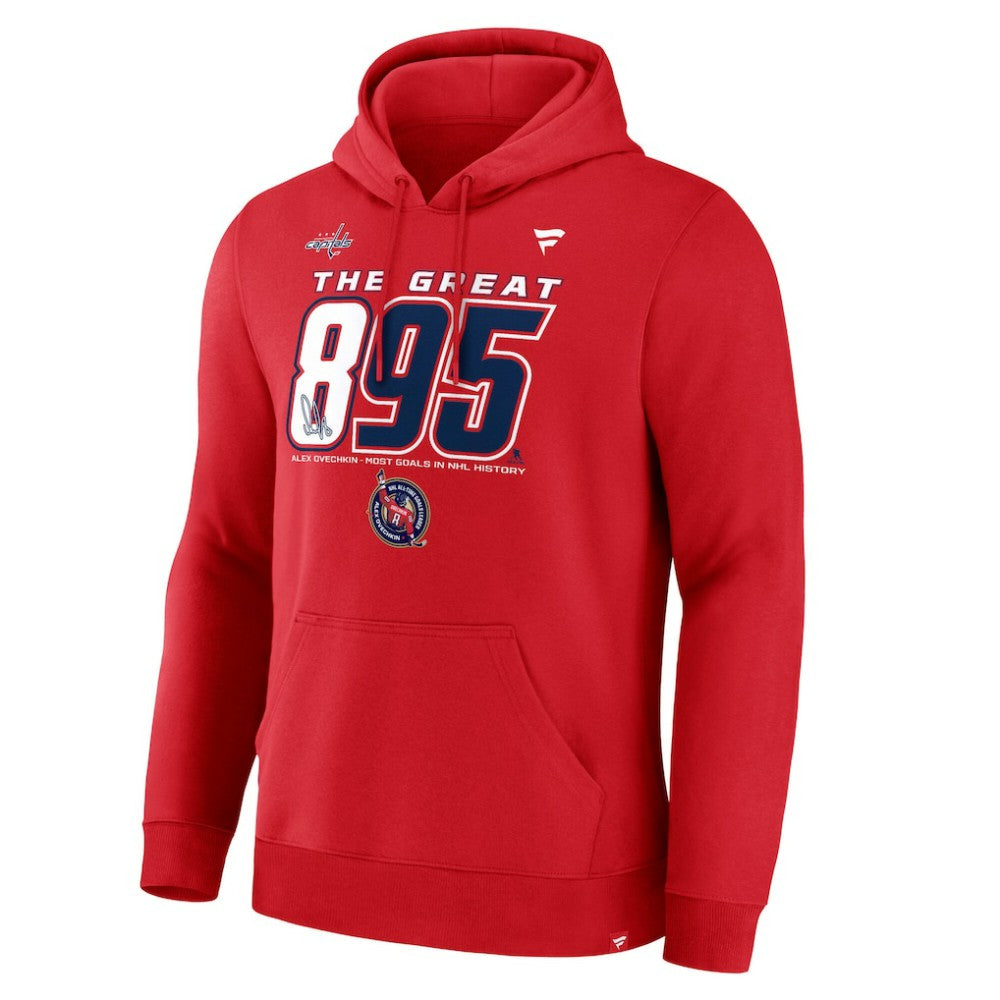 Alexander Ovechkin Washington Capitals Fanatics NHL All-Time Leading Goal Scorer The Great 895 Pullover Hoodie Athletic Red