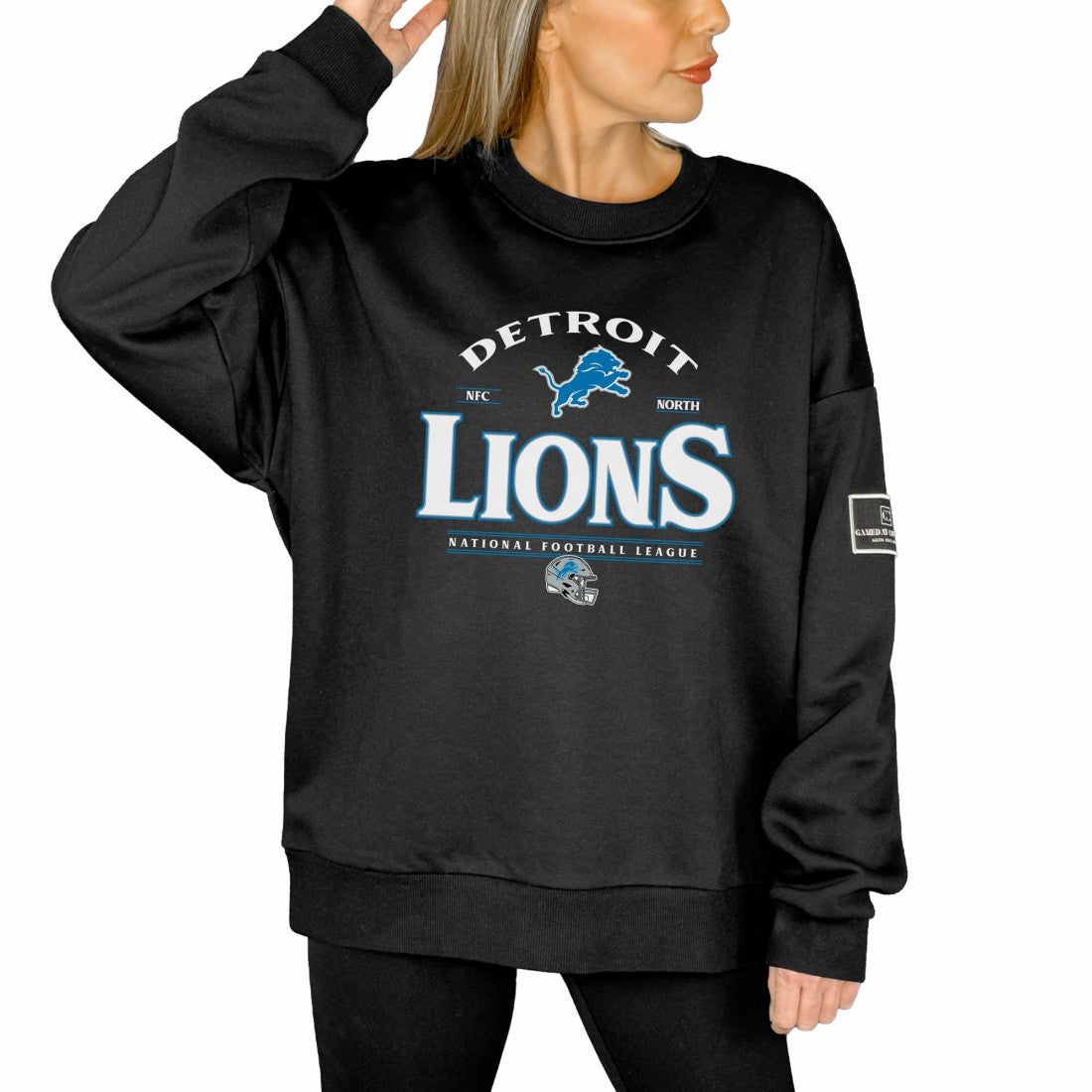 Detroit Lions Gameday Couture Women's Oversized Players Only Black Label Pullover Sweatshirt Black - NFL