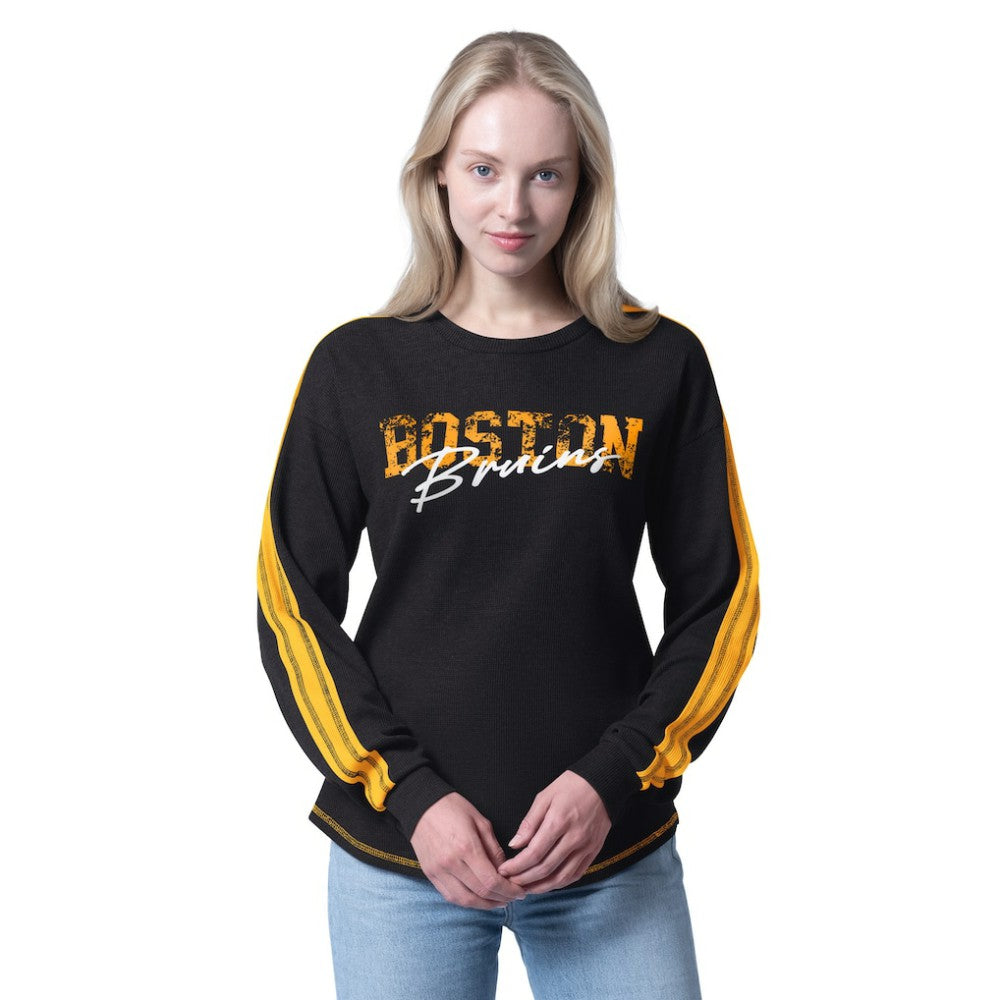 Boston Bruins G-III 4Her by Carl Banks Women's Advantage Thermal Long-Sleeve Tri-Blend T-Shirt Black