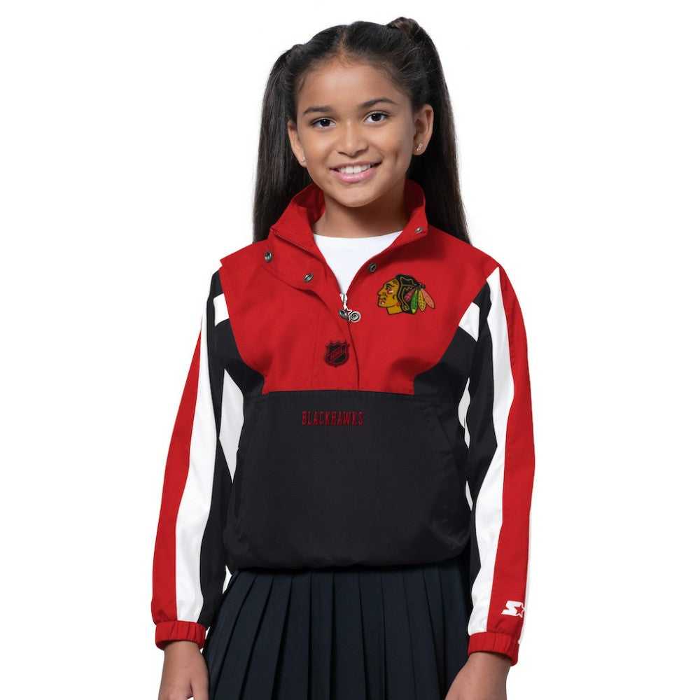 Chicago Blackhawks Starter Girls Key Player Half Zip Jacket Black/Red