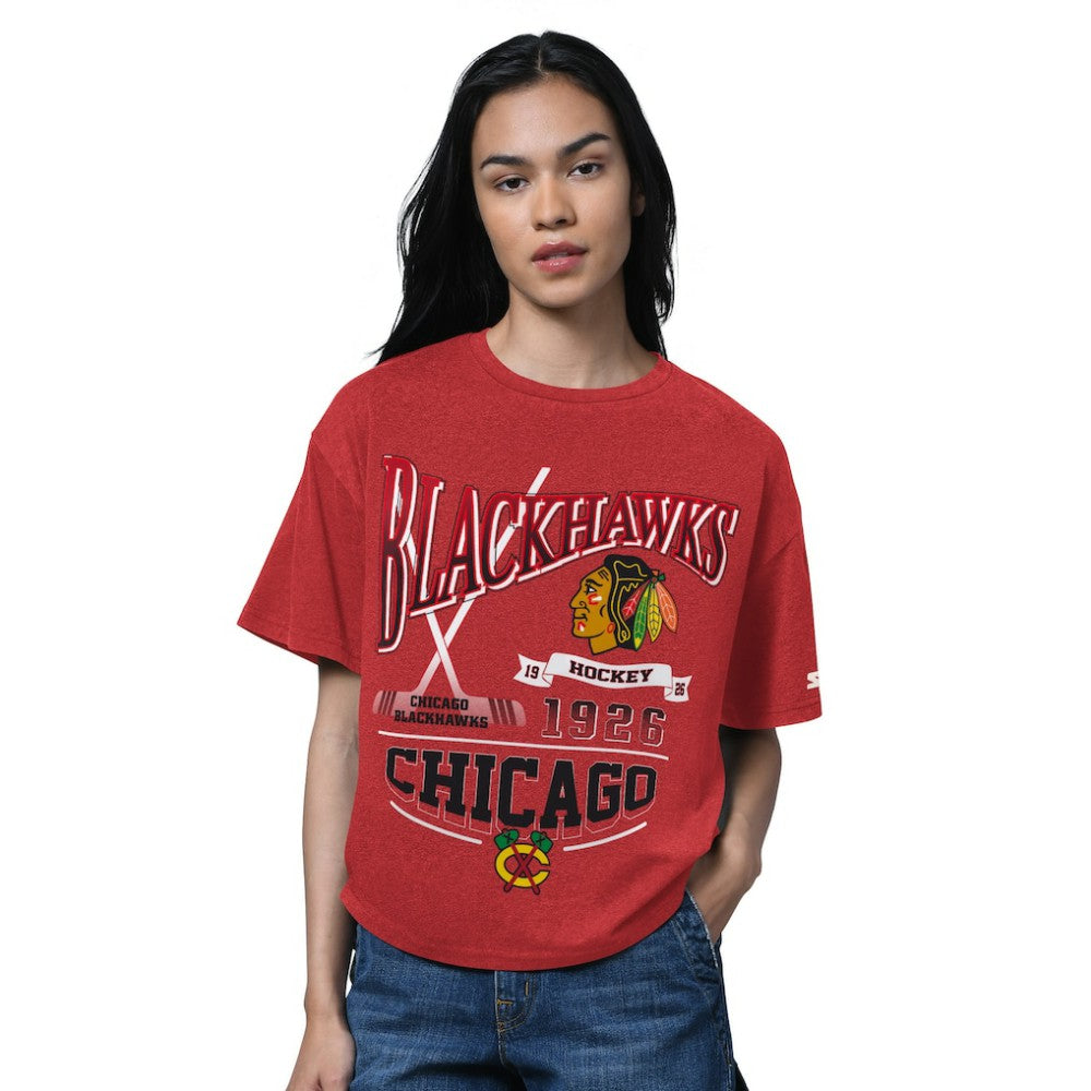 Chicago Blackhawks Starter Women's Oversized Hall of Fame T-Shirt Heather Red