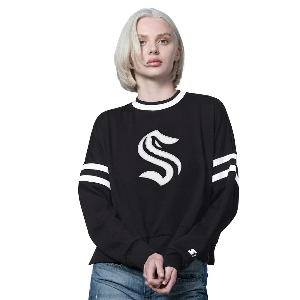 Seattle Kraken Starter Women's Rally Fleece Cropped Sweatshirt Black