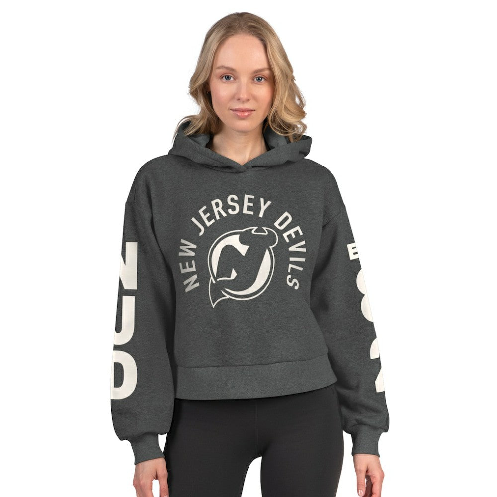 New Jersey Devils - Starter Women's Star Player Cropped Fleece Hoodie Heather Charcoal
