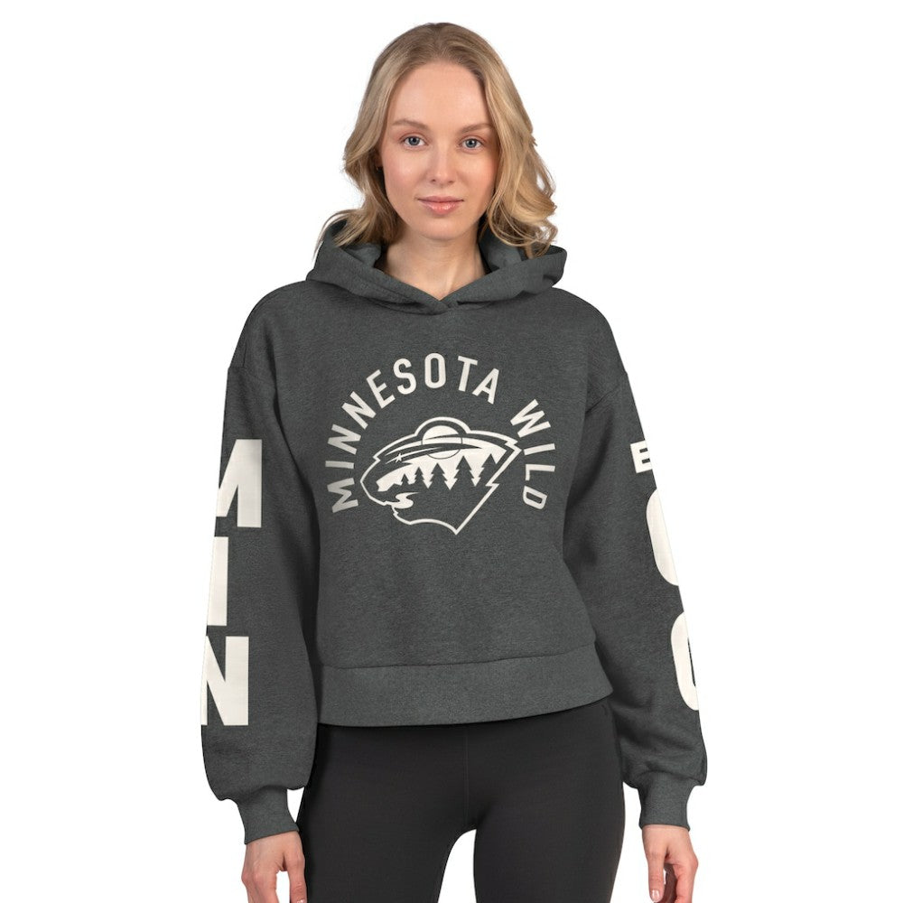 Minnesota Wild - Starter Women's Star Player Cropped Fleece Hoodie Heather Charcoal