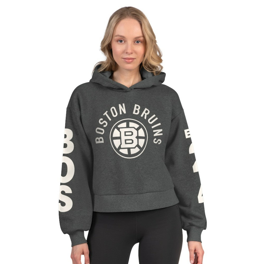 Boston Bruins Starter Women's Star Player Cropped Fleece Hoodie Heather Charcoal