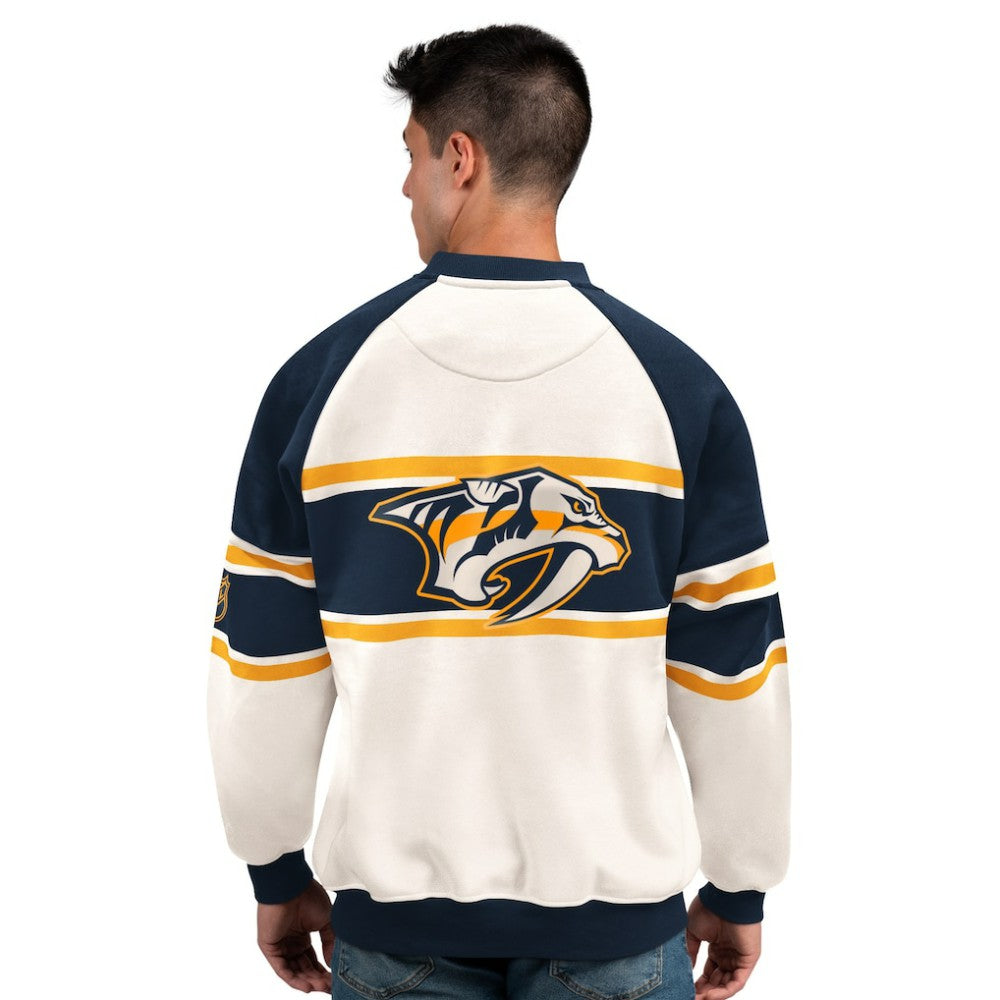 Nashville Predators - Starter Male Adult Defense Fleece Crewneck Sweatshirt White