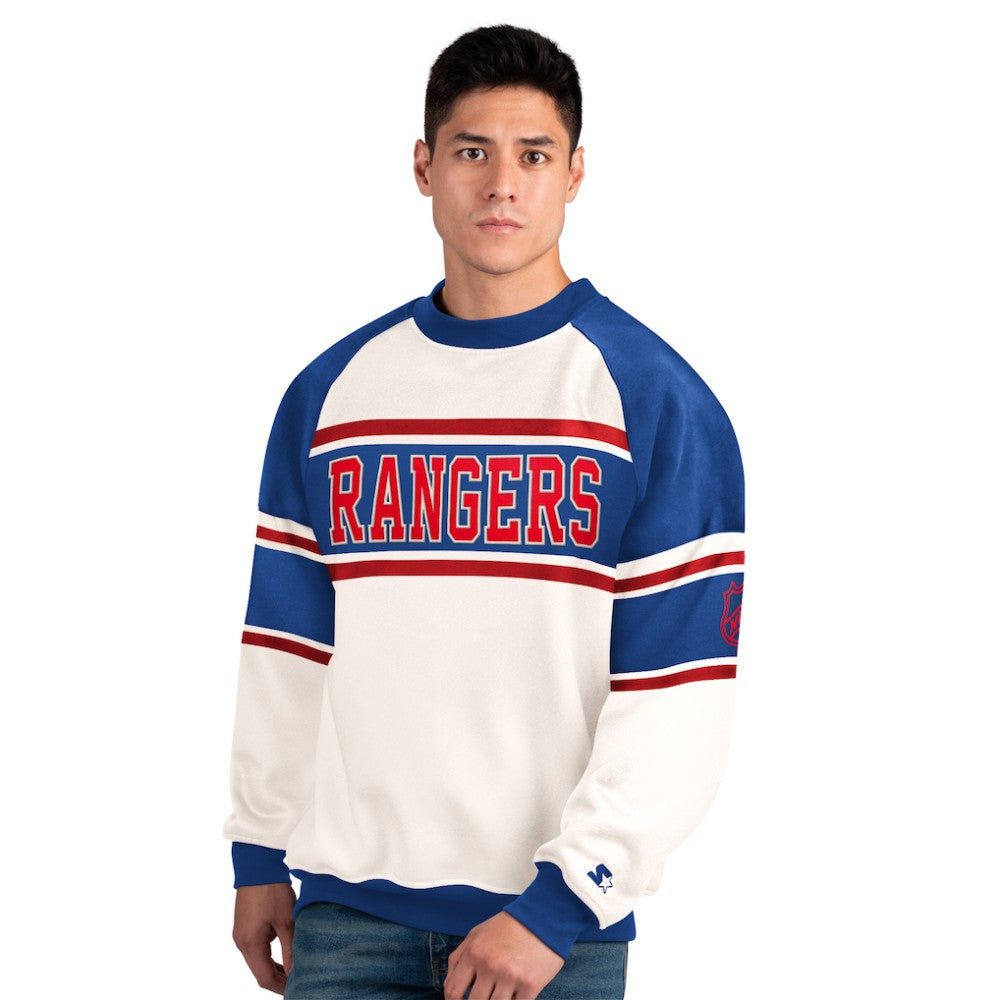 New York Rangers Starter Male Adult Defense Fleece Crewneck Sweatshirt White
