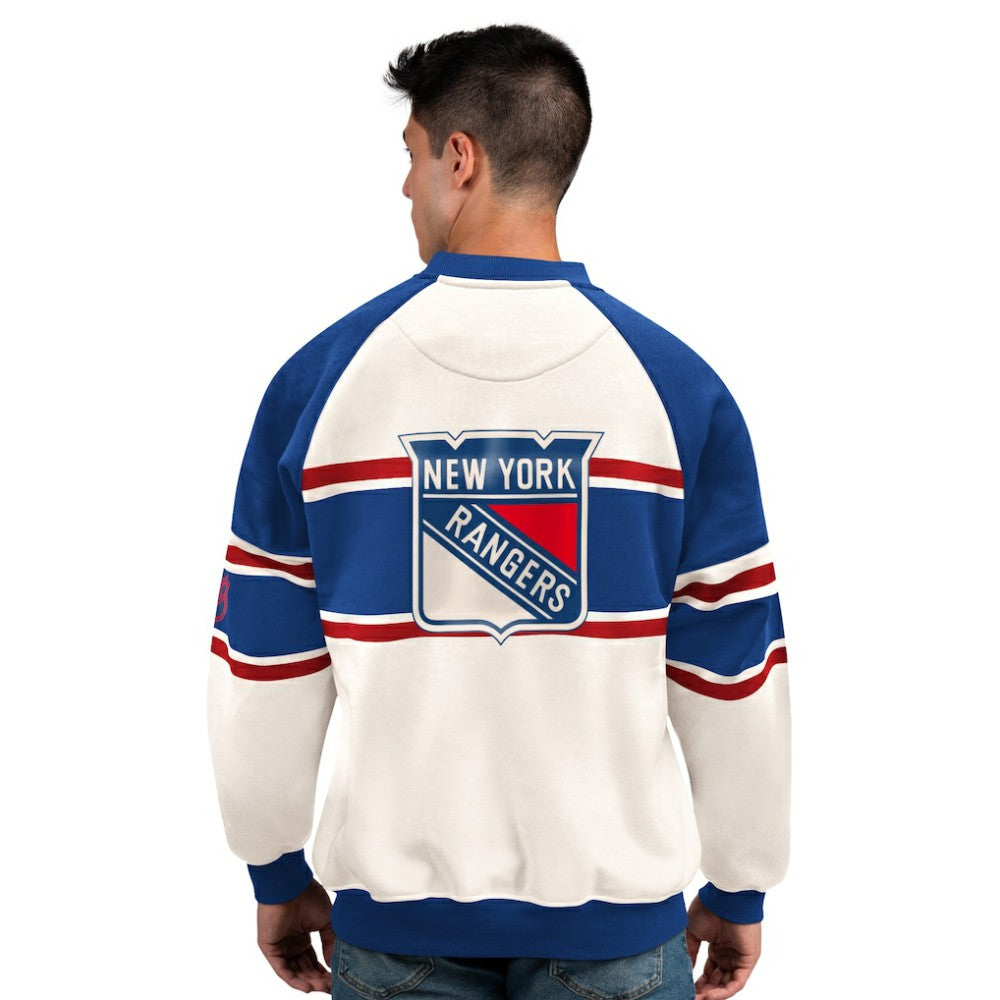 New York Rangers Starter Male Adult Defense Fleece Crewneck Sweatshirt White