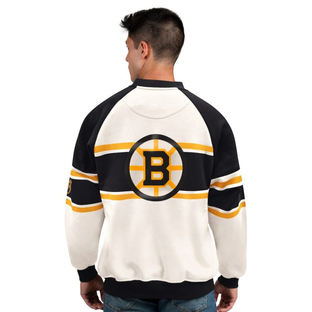 Boston Bruins Starter Male Adult Defense Fleece Crewneck Sweatshirt White