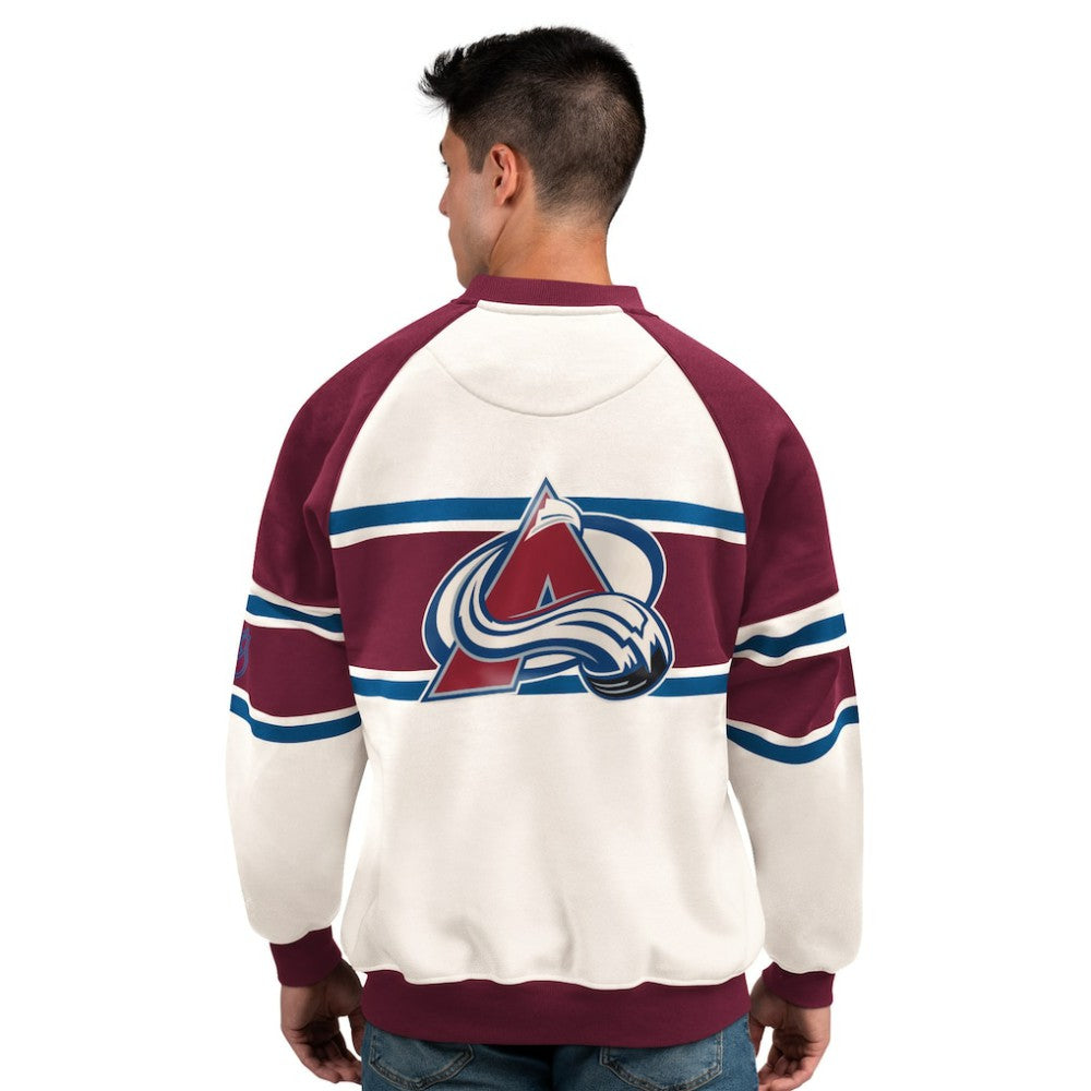 Colorado Avalanche - Starter Male Adult Defense Fleece Crewneck Sweatshirt White