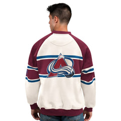 Colorado Avalanche - Starter Male Adult Defense Fleece Crewneck Sweatshirt White