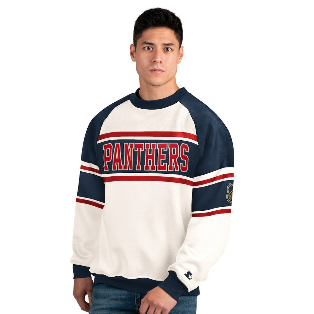 Florida Panthers - Starter Male Adult Defense Fleece Crewneck Sweatshirt White