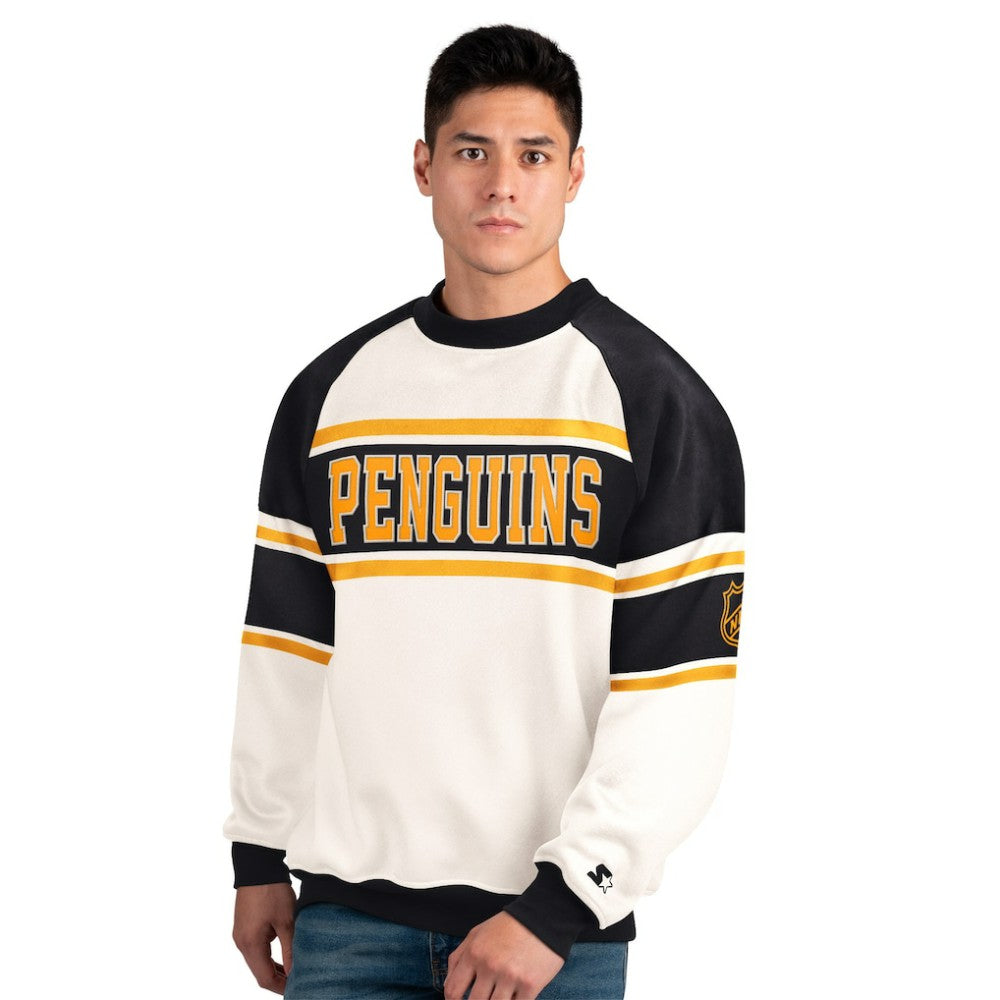 Pittsburgh Penguins Starter Male Adult Defense Fleece Crewneck Sweatshirt White