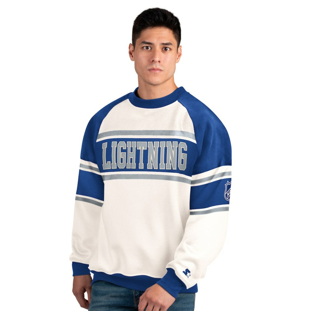 Tampa Bay Lightning - Starter Male Adult Defense Fleece Crewneck Sweatshirt White