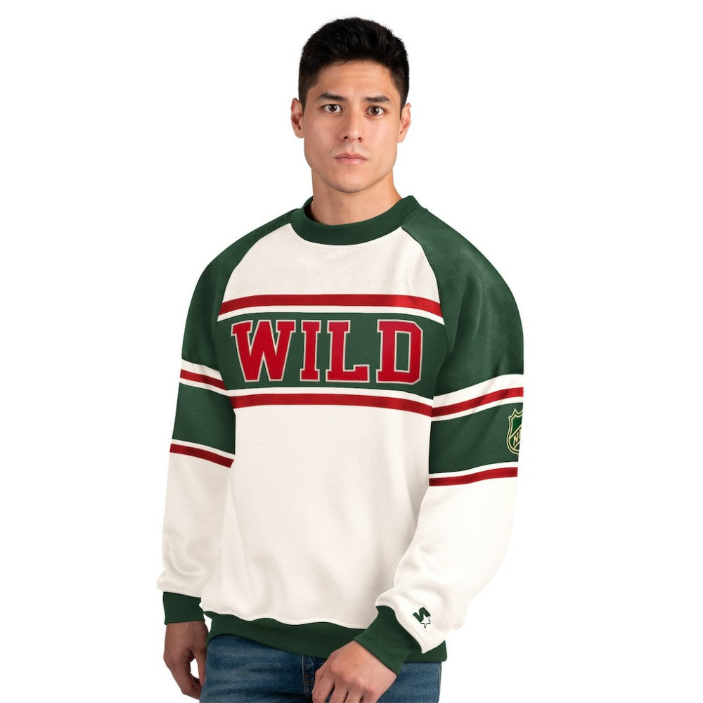 Minnesota Wild - Starter Male Adult Defense Fleece Crewneck Sweatshirt White