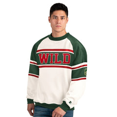 Minnesota Wild - Starter Male Adult Defense Fleece Crewneck Sweatshirt White