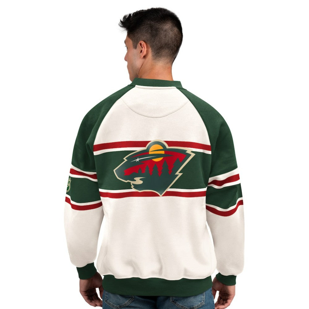 Minnesota Wild - Starter Male Adult Defense Fleece Crewneck Sweatshirt White