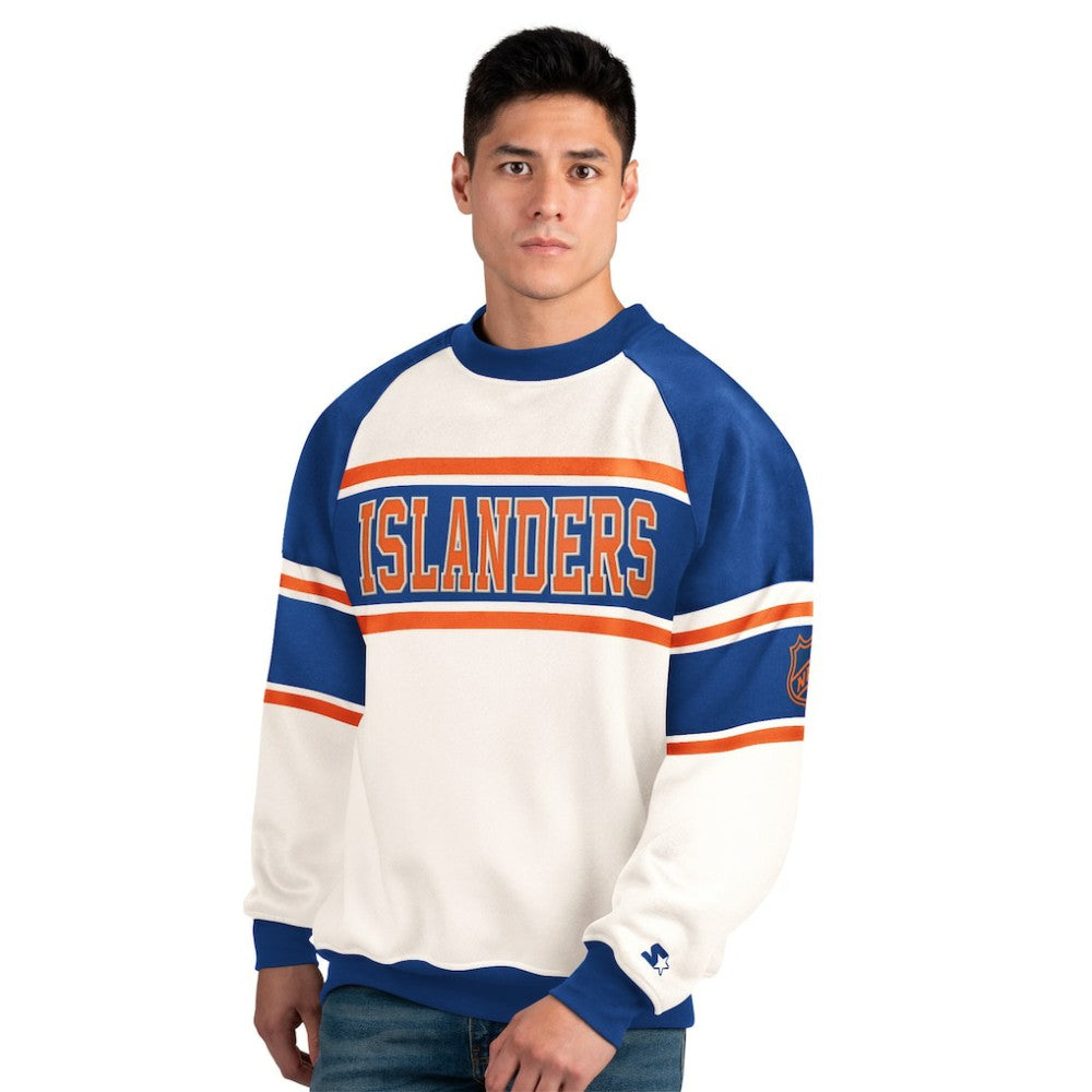 New York Islanders - Starter Male Adult Defense Fleece Crewneck Sweatshirt White