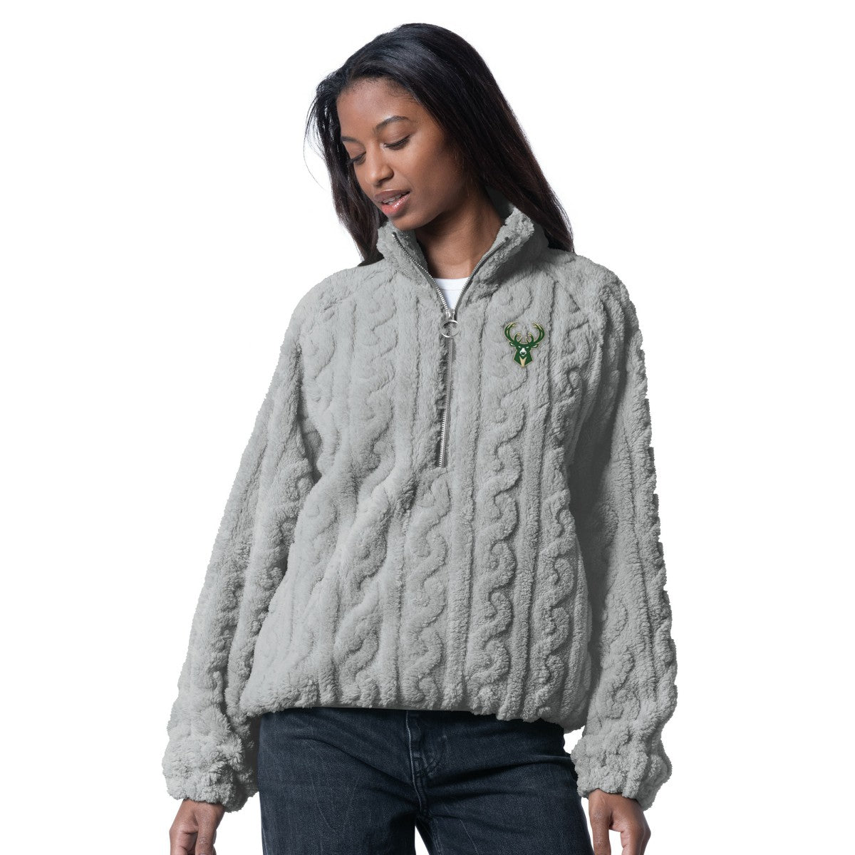 NBA - Milwaukee Bucks G-III 4Her by Carl Banks Women's Champ Half-Zip Pullover - Gray