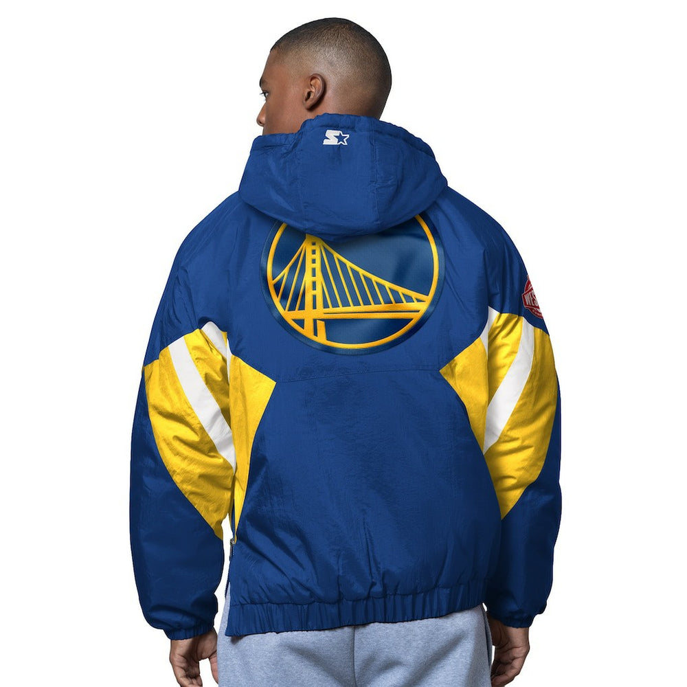 NBA - Golden State Warriors Starter The Line Up Oxford Crinkle Half-Zip Hooded Jacket - Royal