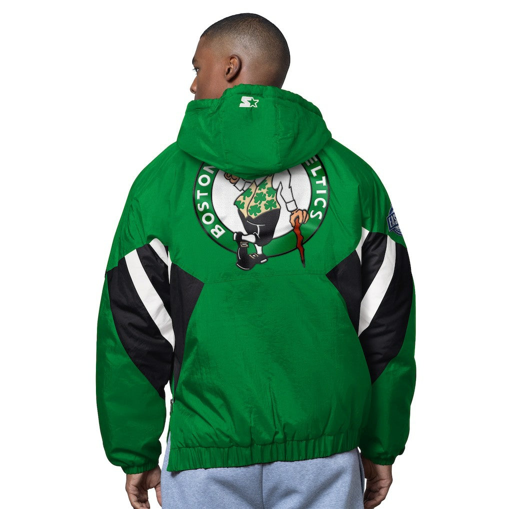 NBA - Boston Celtics Starter The Line Up Oxford Crinkle Half-Zip Hooded Jacket - Green