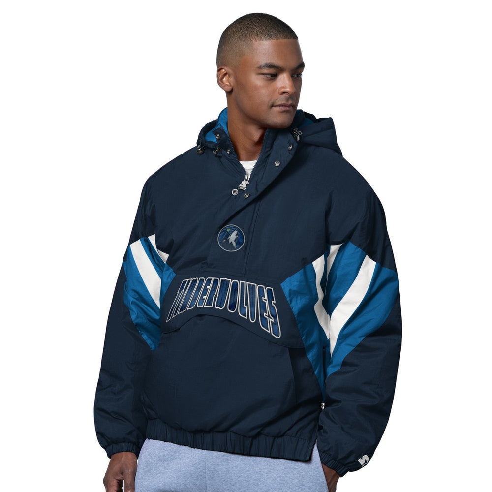 NBA - Minnesota Timberwolves Starter The Line Up Oxford Crinkle Half-Zip Hooded Jacket - Blue