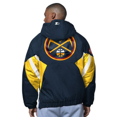NBA - Denver Nuggets Starter The Line Up Oxford Crinkle Half-Zip Hooded Jacket - Navy