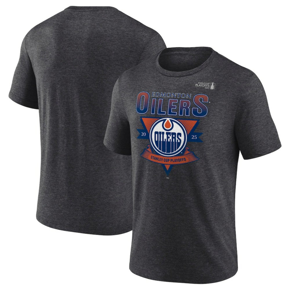 Edmonton Oilers - Fanatics 2025 Stanley Cup Playoffs Crossbar Tri-Blend T-Shirt Heather Charcoal