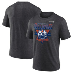 Edmonton Oilers - Fanatics 2025 Stanley Cup Playoffs Crossbar Tri-Blend T-Shirt Heather Charcoal