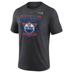 Edmonton Oilers - Fanatics 2025 Stanley Cup Playoffs Crossbar Tri-Blend T-Shirt Heather Charcoal