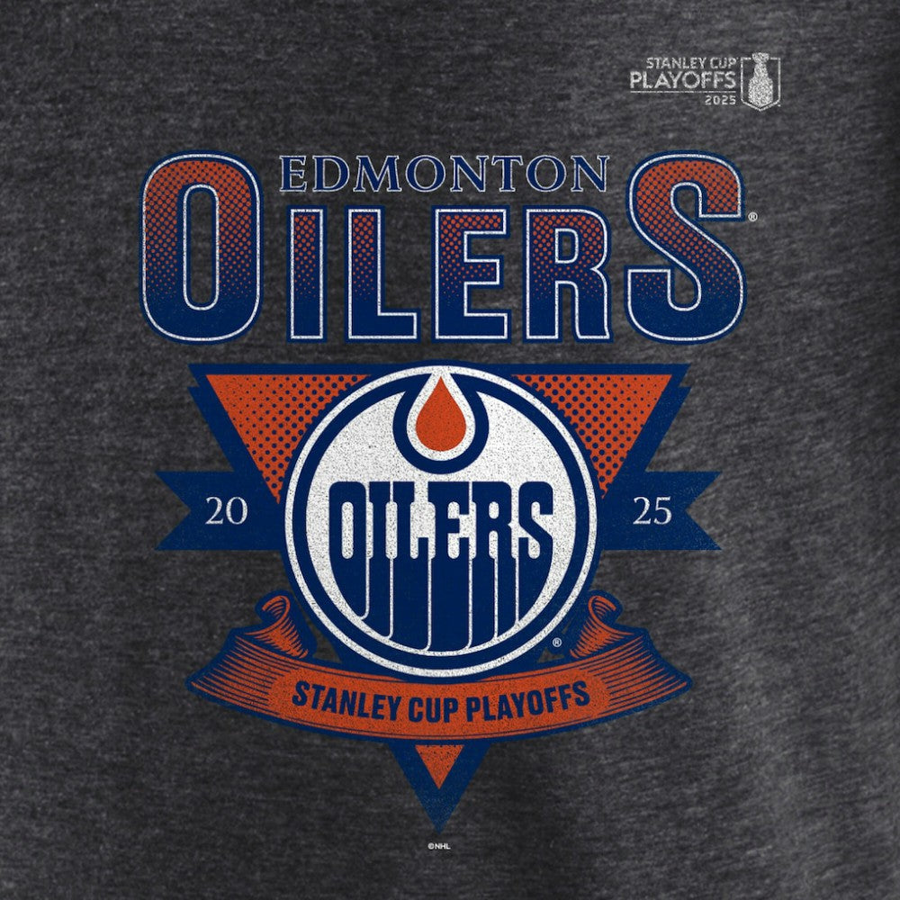 Edmonton Oilers - Fanatics 2025 Stanley Cup Playoffs Crossbar Tri-Blend T-Shirt Heather Charcoal