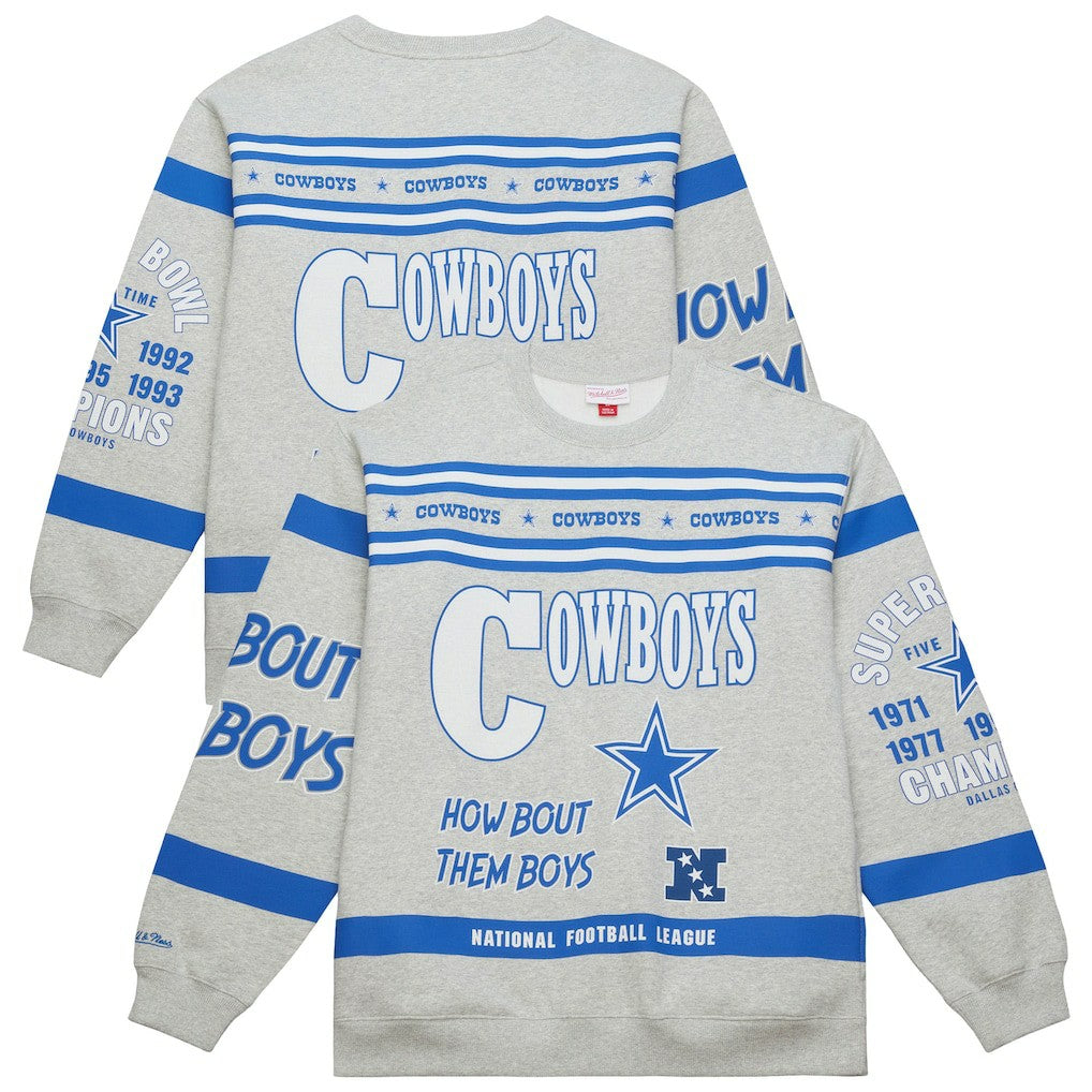 Dallas Cowboys All Over Print Retro Fleece Sweatshirt Heather Gray - Mitchell & Ness