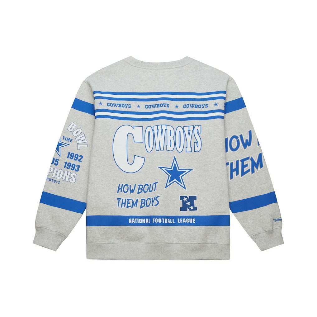 Dallas Cowboys All Over Print Retro Fleece Sweatshirt Heather Gray - Mitchell & Ness