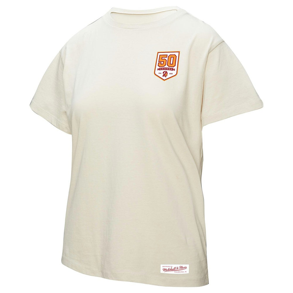 Tampa Bay Buccaneers Women's 50th Season Pirate Oversized Boyfriend T-Shirt Cream - Mitchell & Ness